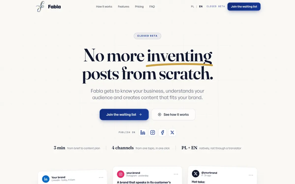 Fabla homepage: no more inventing posts from scratch